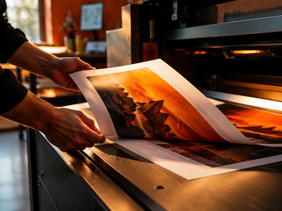 Freshly printed sheet coming off the press